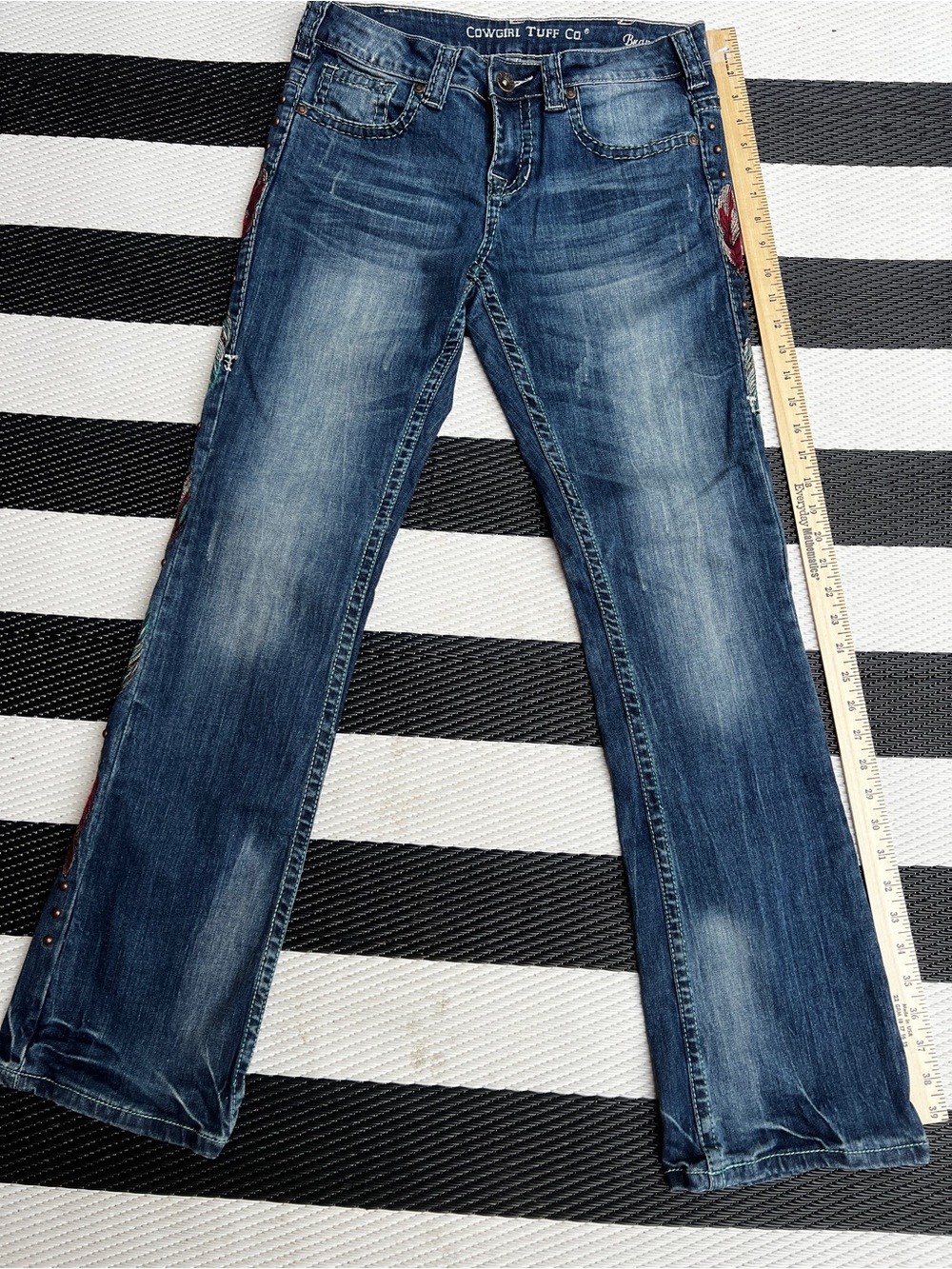 Cowgirl Tuff Blue Distressed Bootcut Jeans